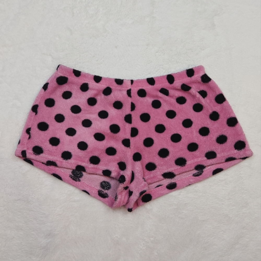 3/$12 Joe Boxer Fleece Pink Purple Black Polka Dot Pajama Short Shorts Size S